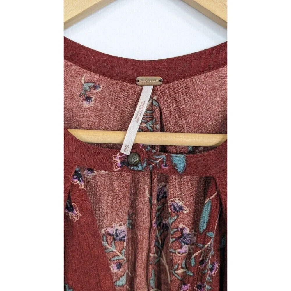 Free People Tree Swing Printed‎ Tunic Dress Crimson XS